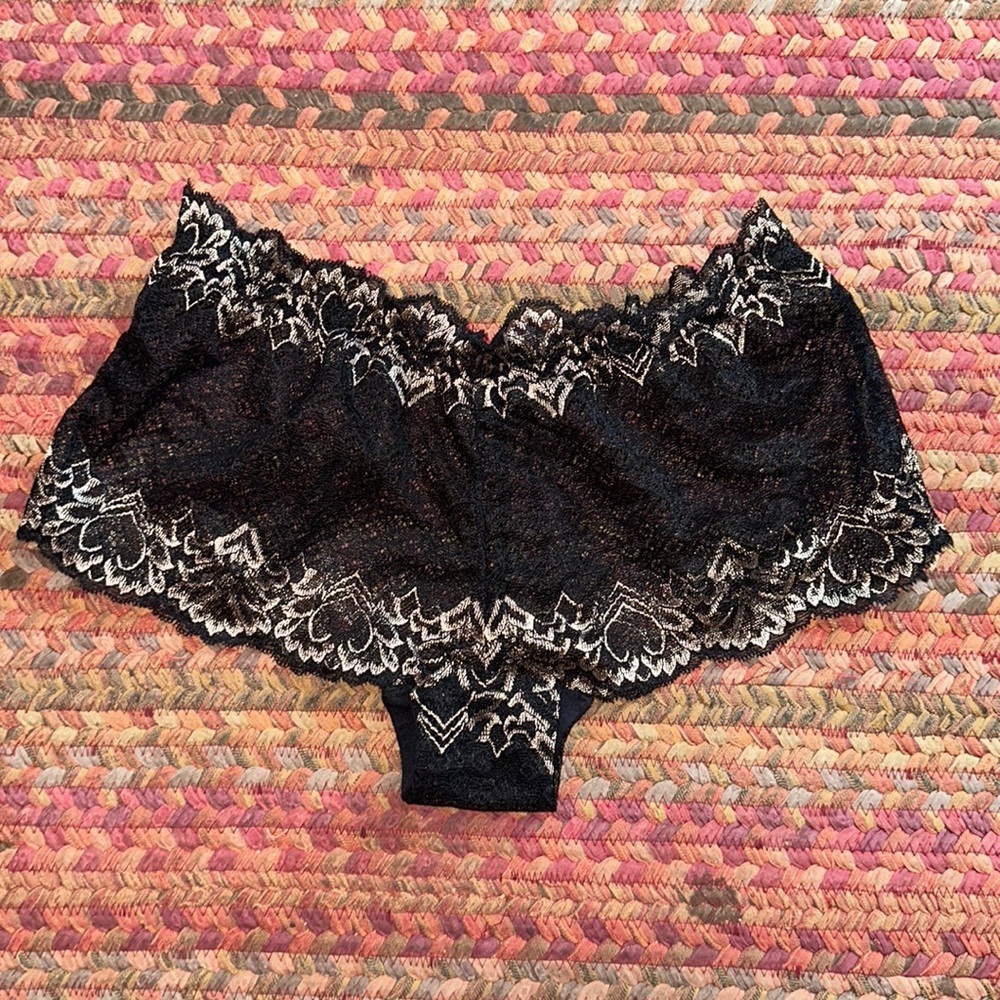 LOVE SPELL LINGERIE SEXY BLACK & GOLD LACE BOY SHORT PANTIES
